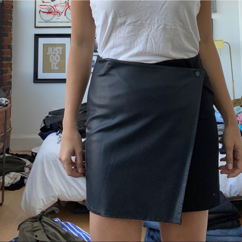 Club Monaco leather wrap skirt